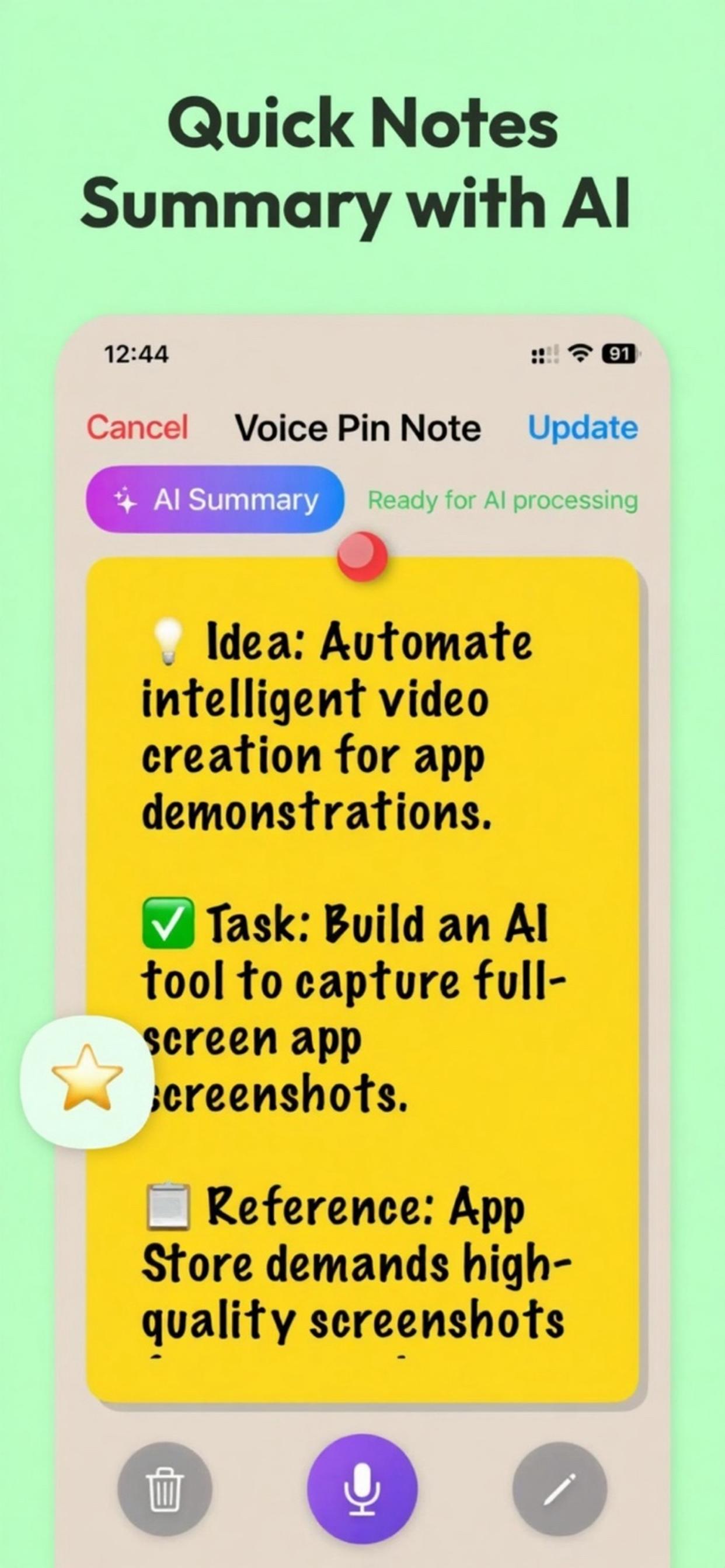 AI summary view showing concise highlights