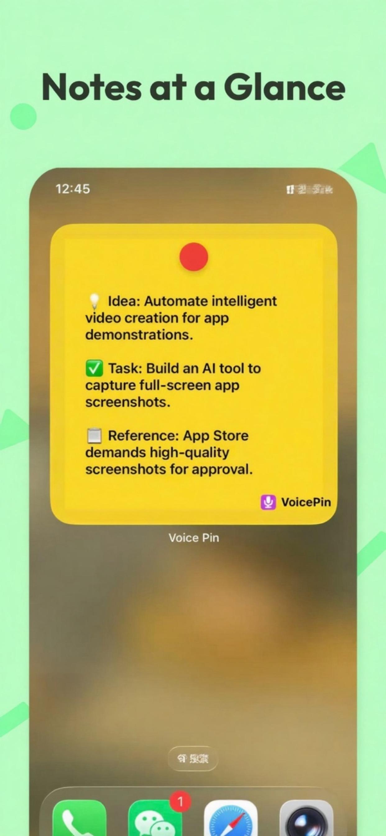 Home Screen widget showing pinned sticky notes